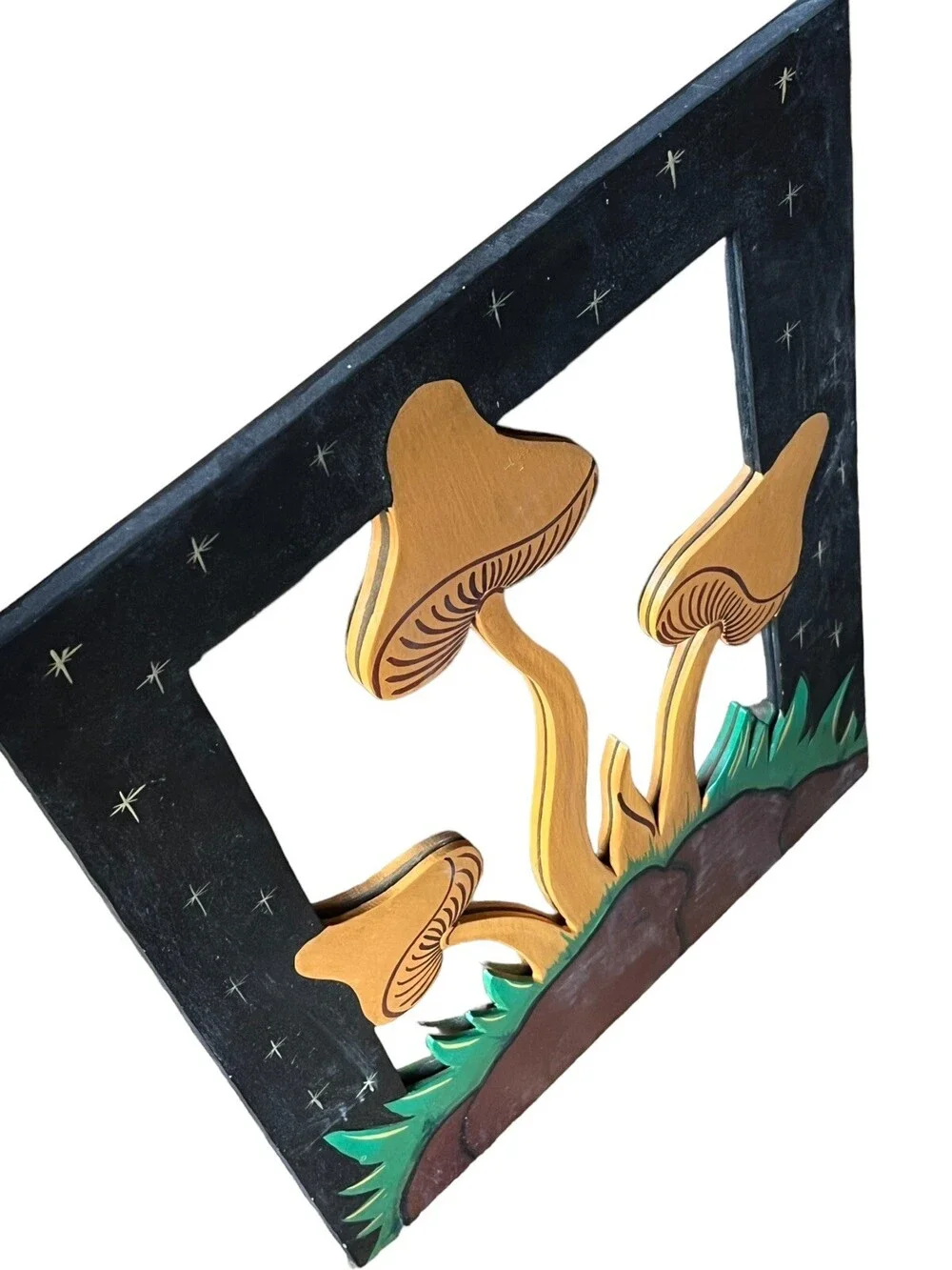 VTG Psychedelic Hand-Carved Boho Mushroom Mirror 16